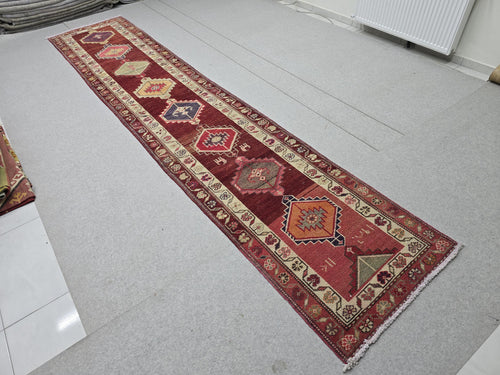 3x14 Vintage Wool Runner Rug for Kitchen and Long Hallway - hand Knotted Turkish Runner Rug - Muted Pastel Color Oushak Runner for Stairs