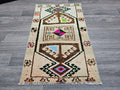Vintage Oushak Wool Rug: 20x32 Neutral Turkish Doormat