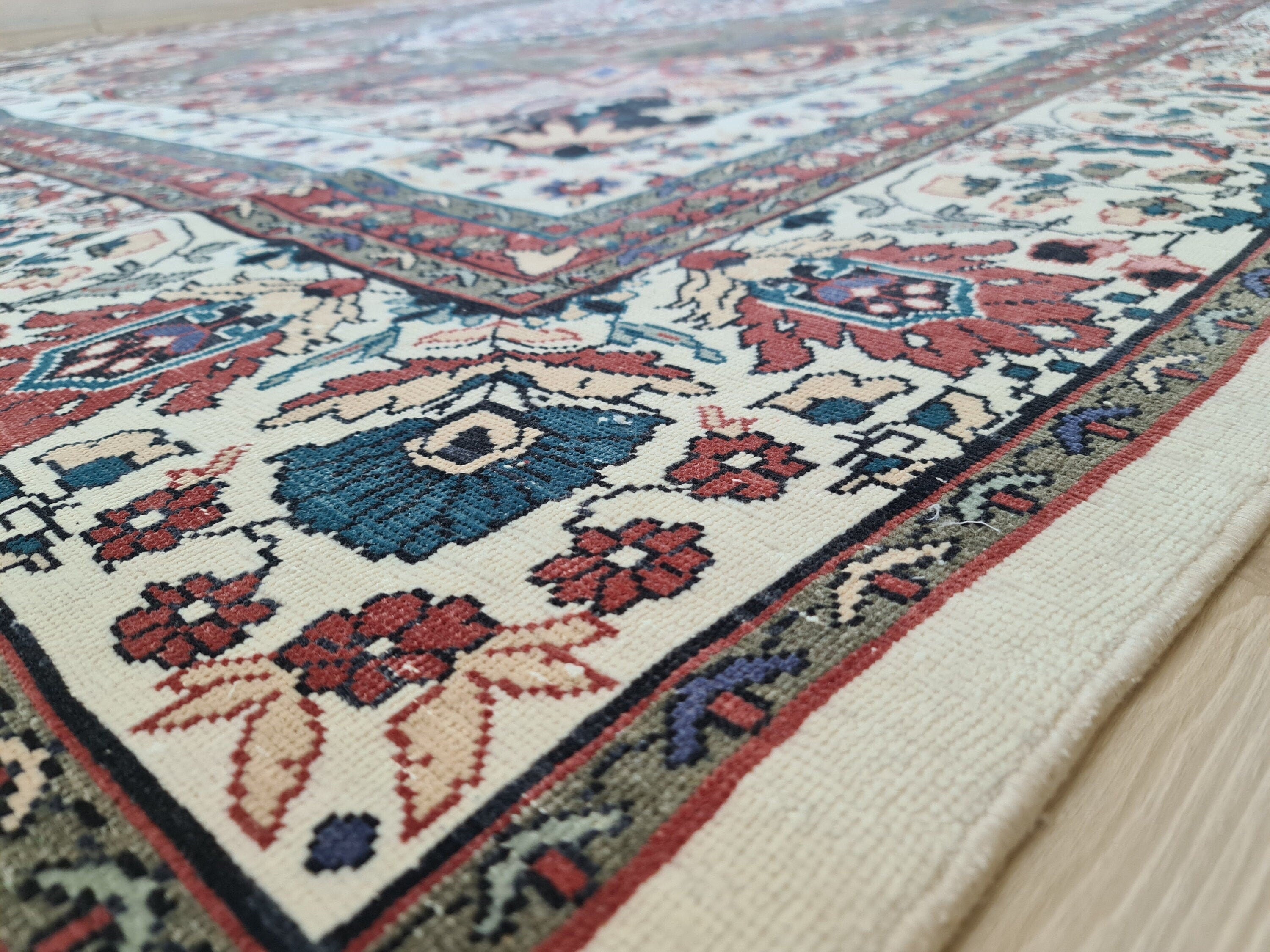 Handmade Oushak Rug 9x13: Large Colorful Vegetable Dyed Wool Oriental Carpet
