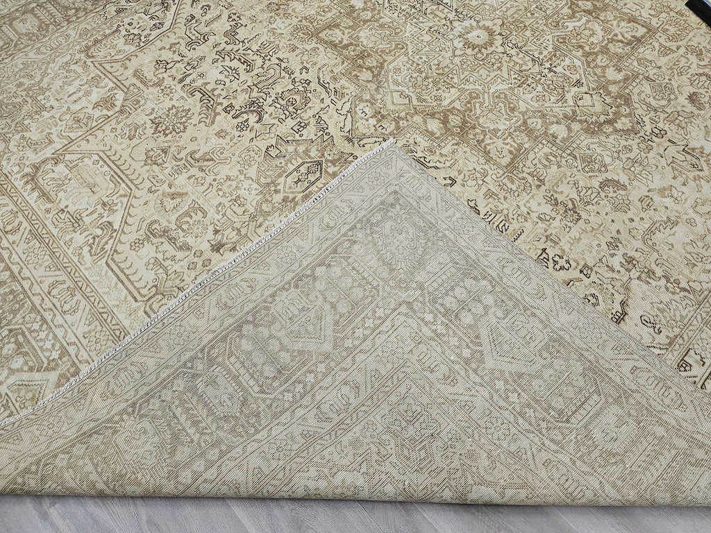 9x12 Handmade Turkish Rug : Neutral Geometric Vintage Area Carpet