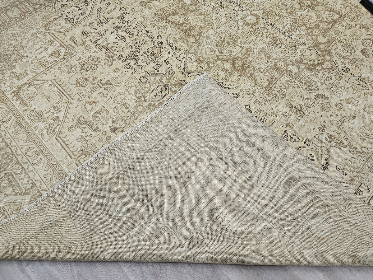 9x12 Handmade Turkish Rug : Neutral Geometric Vintage Area Carpet