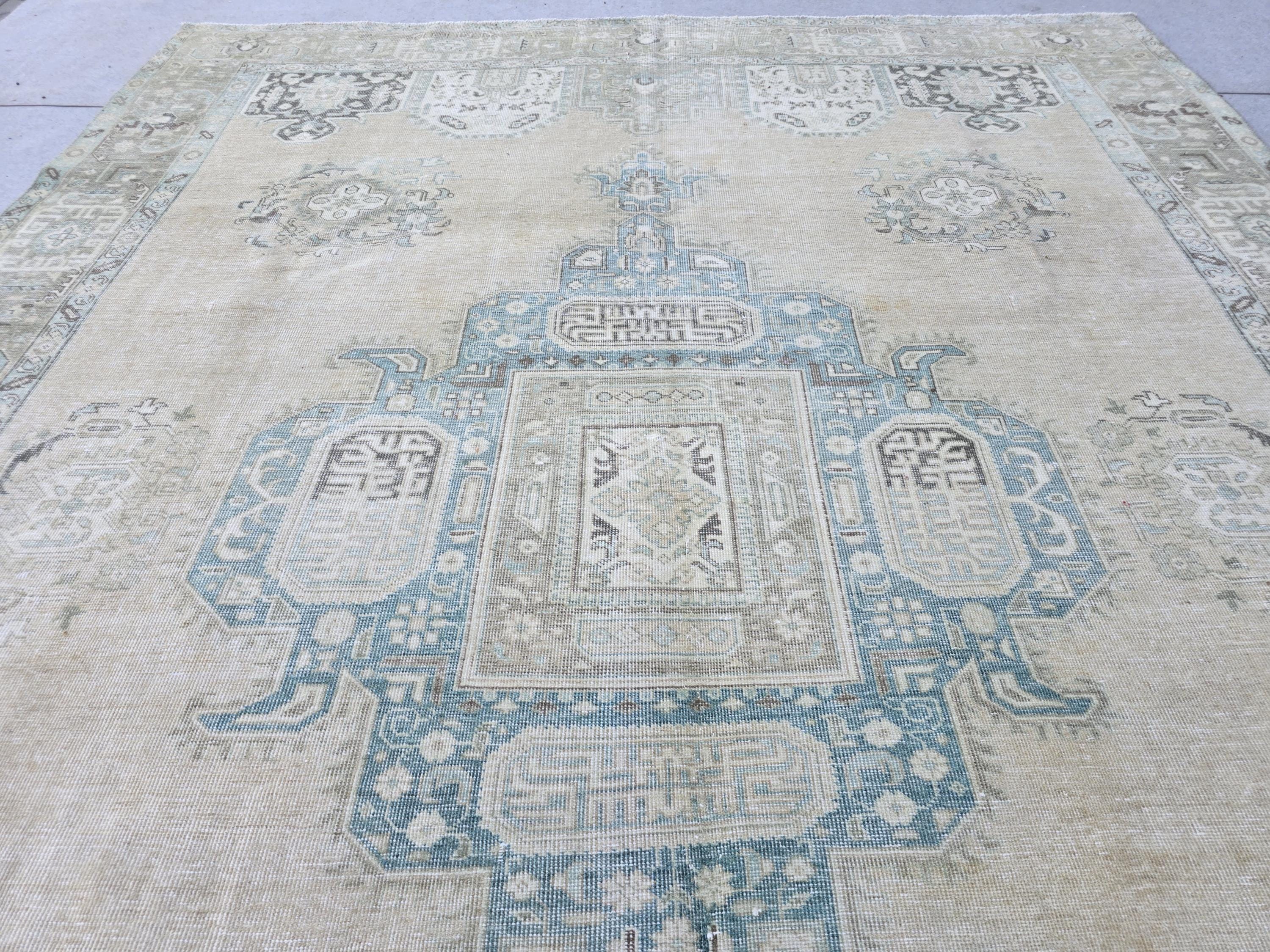 Neutral Oushak Rug: 9.65x12.45 ft Hand-Knotted Wool Turkish Rug