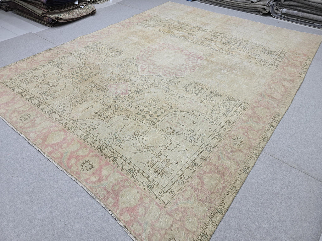 Oushak Rug 9x12 • Sun Washed Cream Blush Wool Turkish Carpet • Quiet Luxury Decor