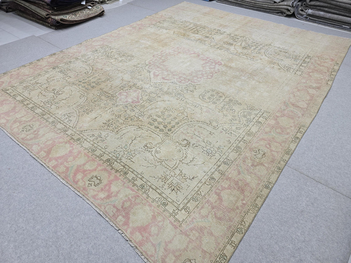 Oushak Rug 9x12 • Sun Washed Cream Blush Wool Turkish Carpet • Quiet Luxury Decor
