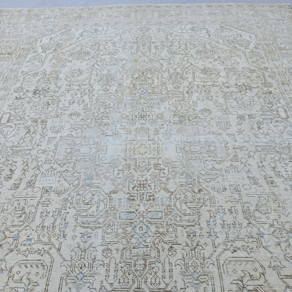 Turkish Rug 9x12 : Beige Blue Cream Taupe Wool Oushak Area Rug