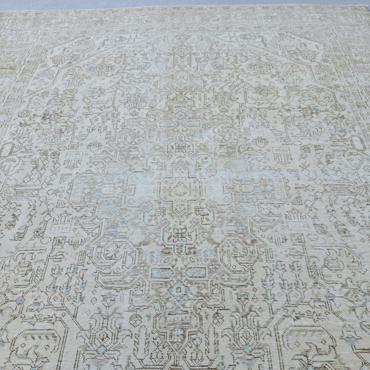 Turkish Rug 9x12 : Beige Blue Cream Taupe Wool Oushak Area Rug