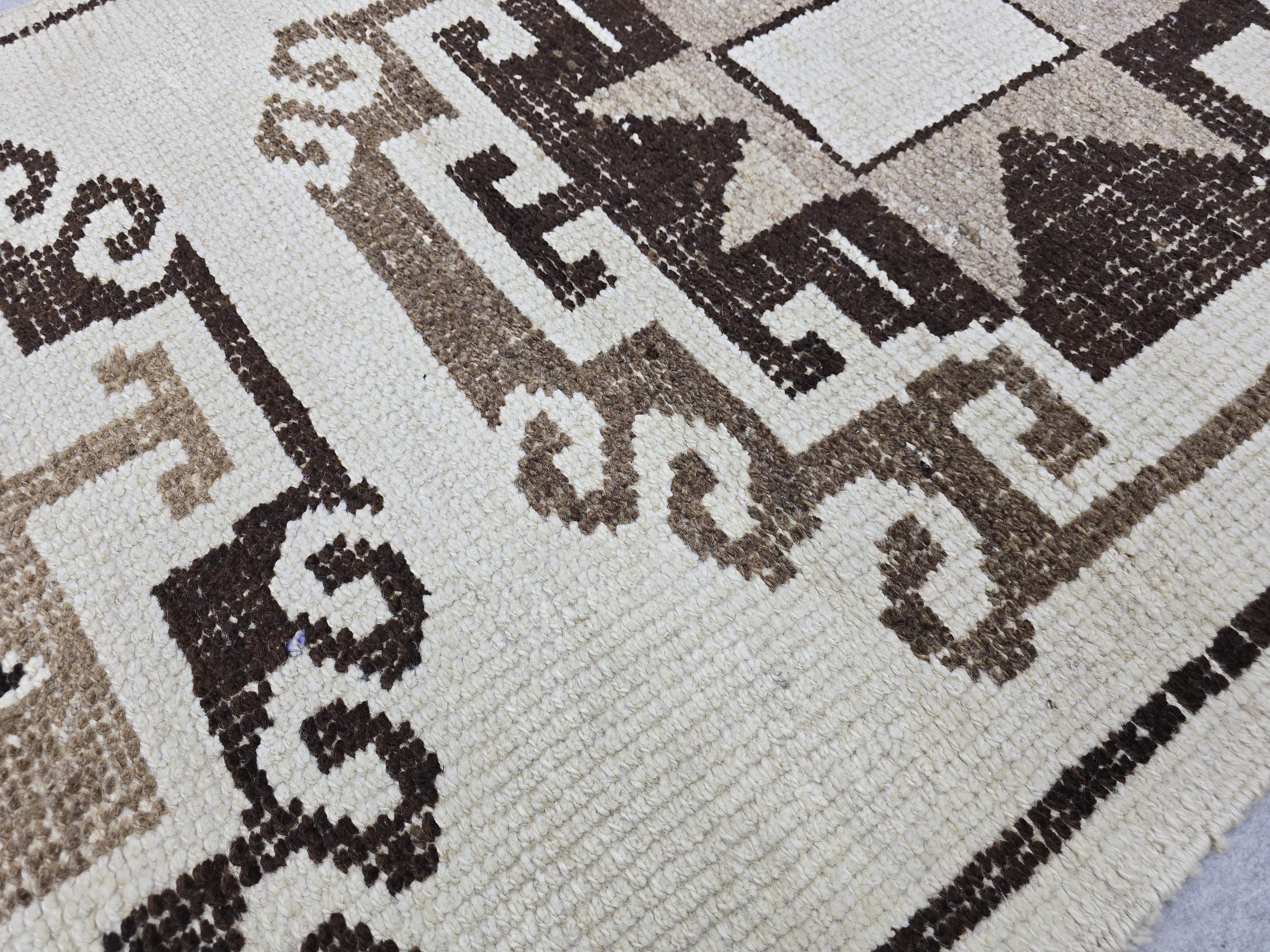 Vintage Anatolian Wool Runner, Hand-Knotted Tree of Life, Cream Brown Boho Hallway Rug