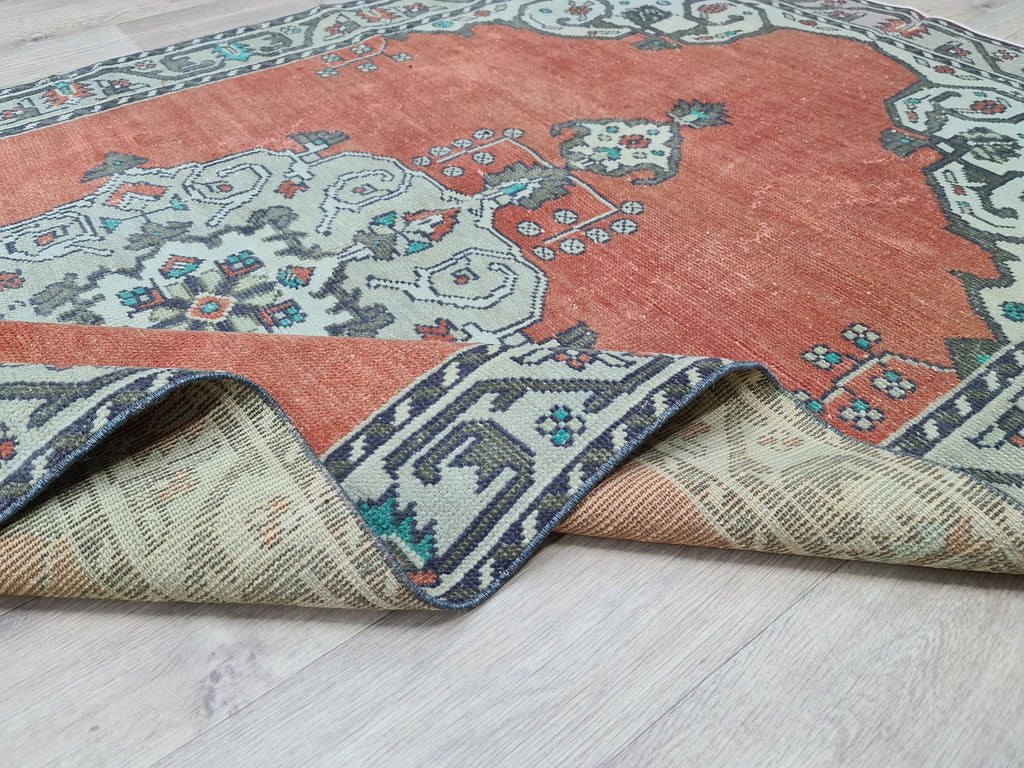 Hand Knotted Wool Turkish Rug: 5x8 Vintage Oushak Accent Rug