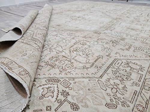 10x12 Vintage Hand-Knotted Turkish Rug: Neutral Anatolian Design