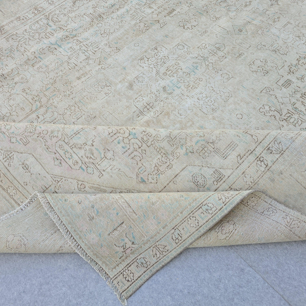 Handmade Oushak Wool Rug: Large Vintage Turkish Area Rug (9.60x11.75 ft)