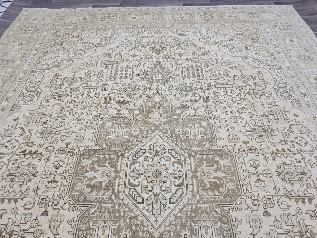 Cream Oushak Rug: 10x12 Vintage Turkish Wool Rug