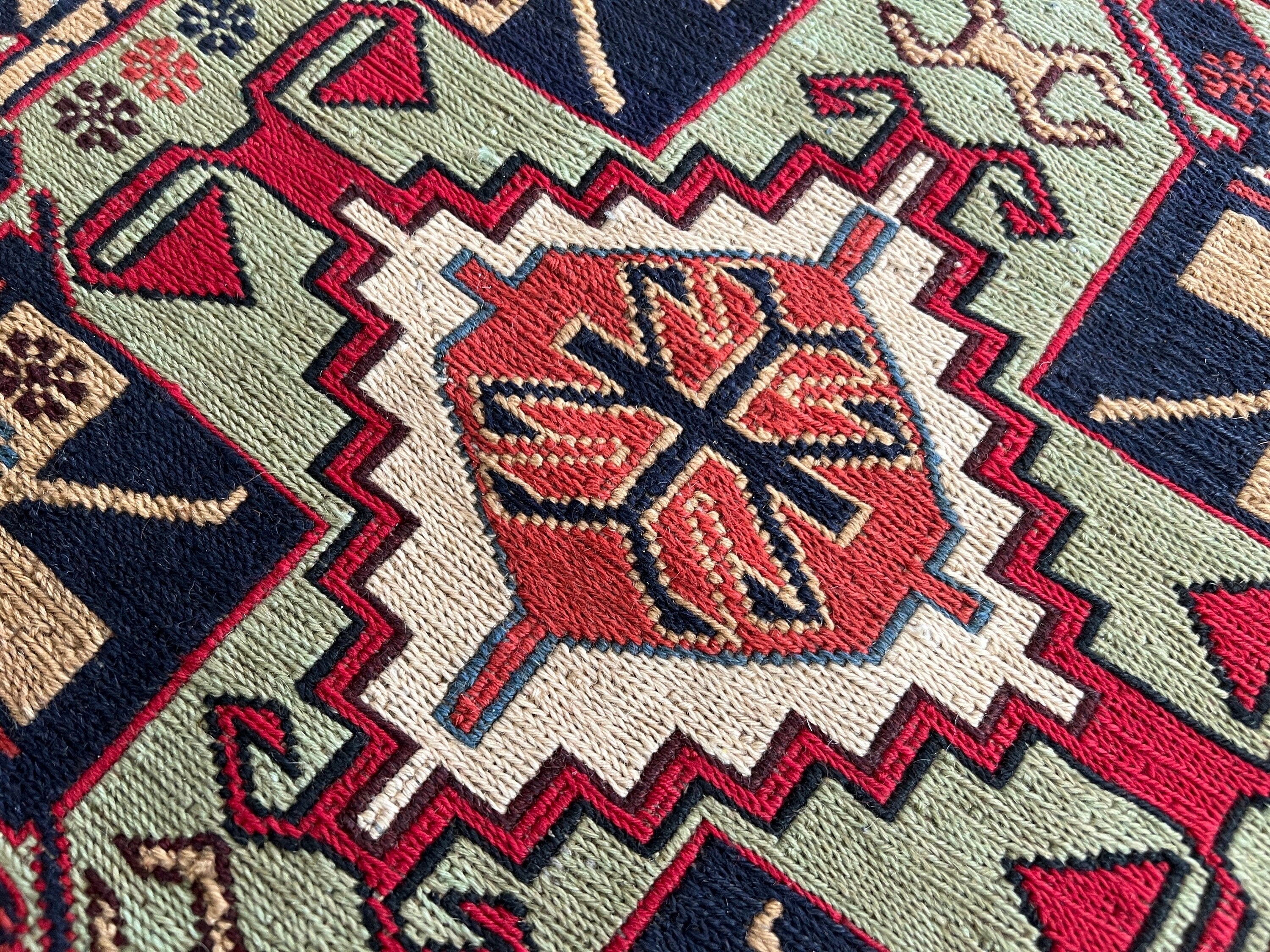 Vintage Heriz Runner Rug: Hand-Knotted Wool Geometric Design