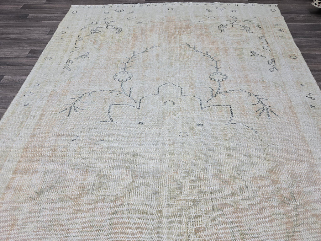6x10 Vintage Turkish Oushak Rug: Hand-Knotted Wool, Neutral Beige