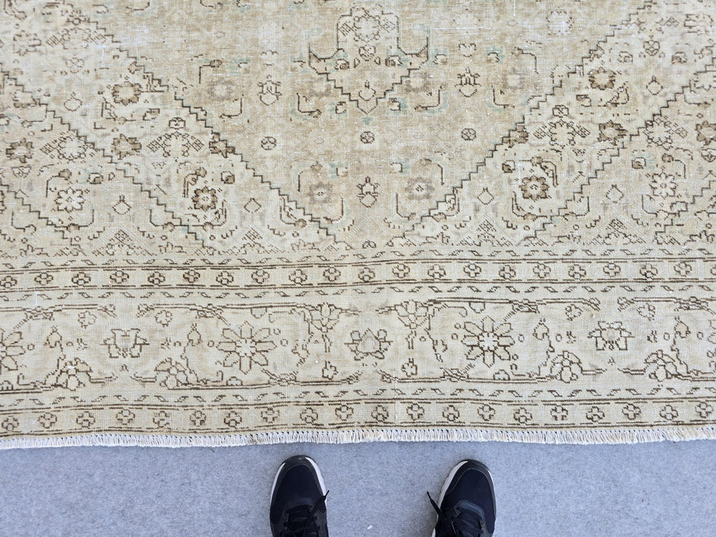 Vintage Turkish Rug 8x10, Neutral Muted Area Rug, Faded Beige Oushak Rug, Large Living Room Rug, Oversized Handmade Wool Rug