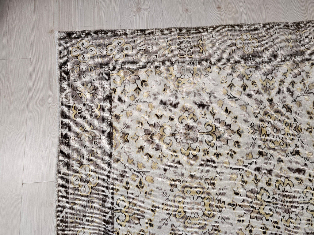 5x8 Oushak Vintage Cream Floral Design Wool Turkish Rug - Handmade Wool Oushak Carpet // 5.35x8.30 feet
