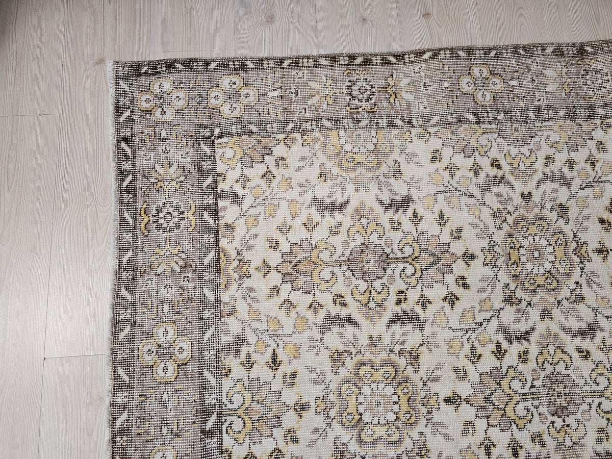5x8 Oushak Vintage Cream Floral Design Wool Turkish Rug - Handmade Wool Oushak Carpet // 5.35x8.30 feet