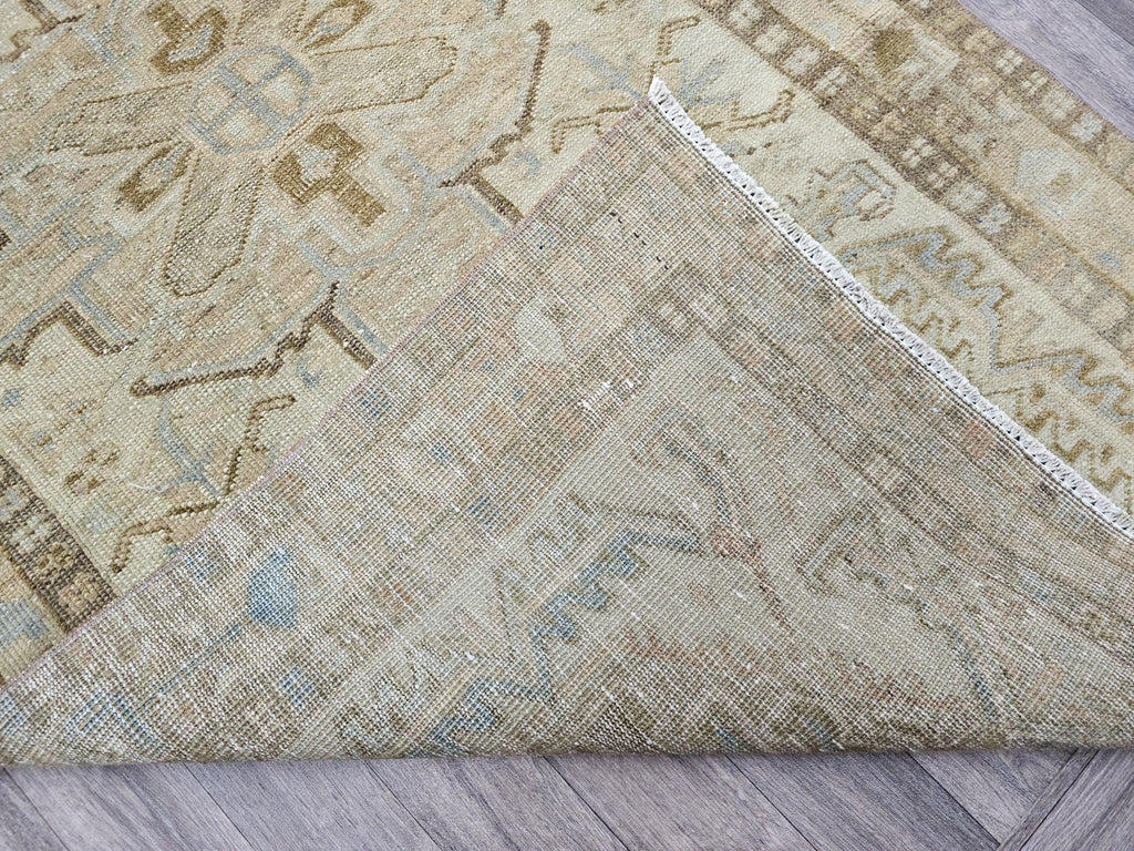 Vintage Geometric Runner Rug – 3.5x9.75 ft Distressed Hallway Carpet in Earthy Tones