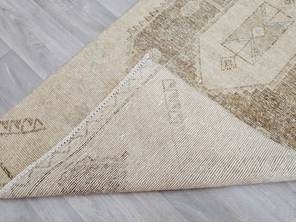 Neutral Turkish Oushak Runner Rug: Hand-Knotted Wool Boho Decor (3x11.5 ft)