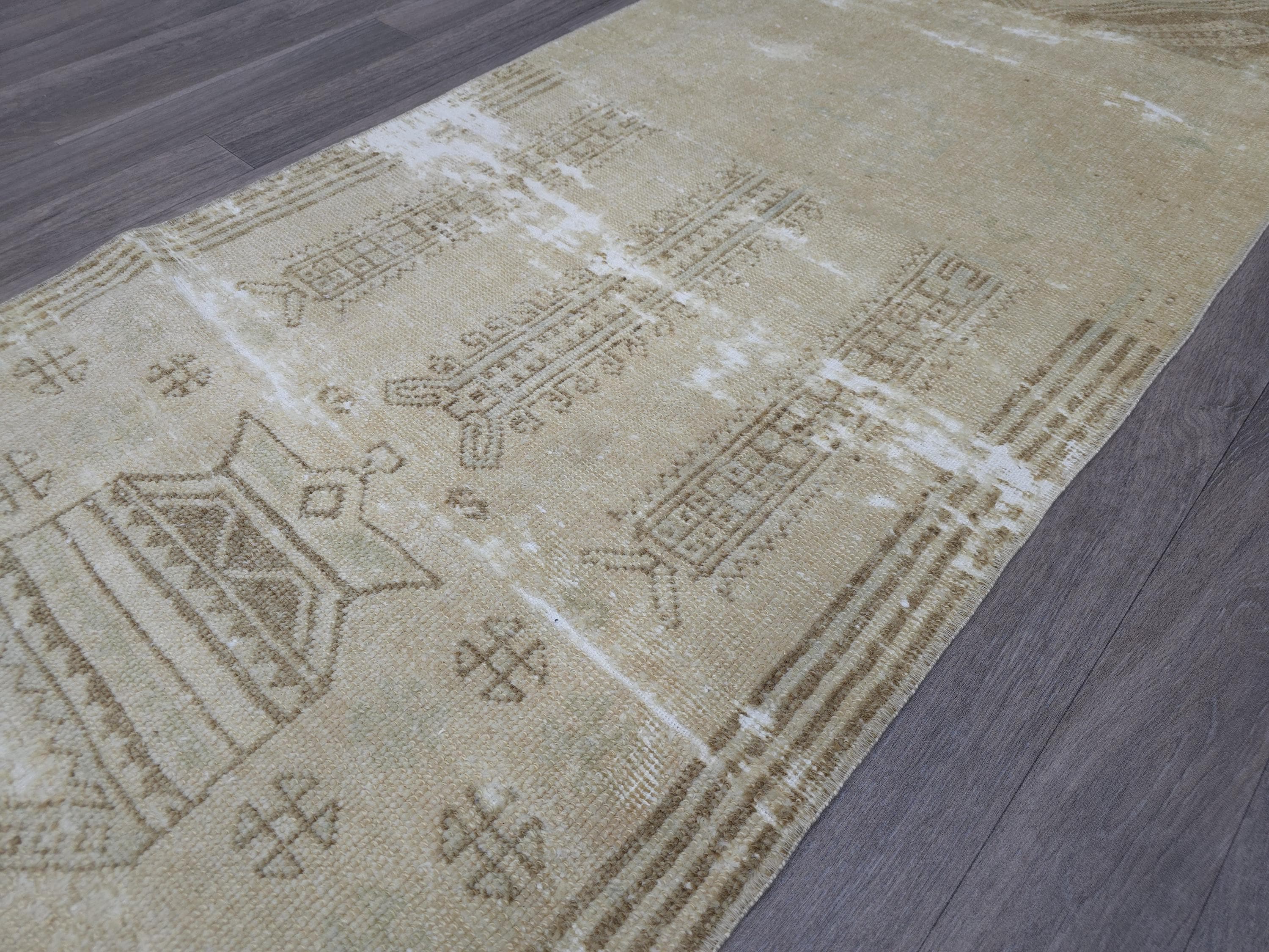 Hand Knotted Wool Runner: 3x7 Vintage Turkish Oushak Hallway Rug