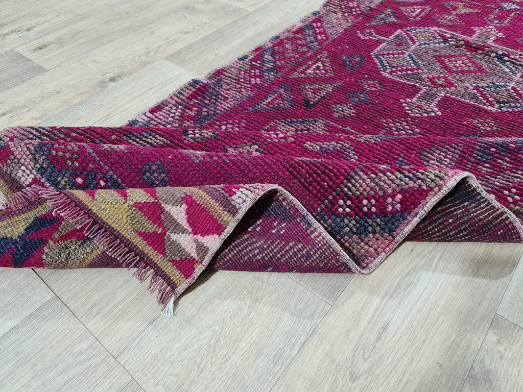 Hand Knotted Wool Herki Runner: 3x13 Vintage Turkish Rug