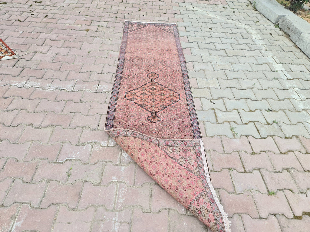 2x9 Red Vintage Runner Rug Hand Knotted