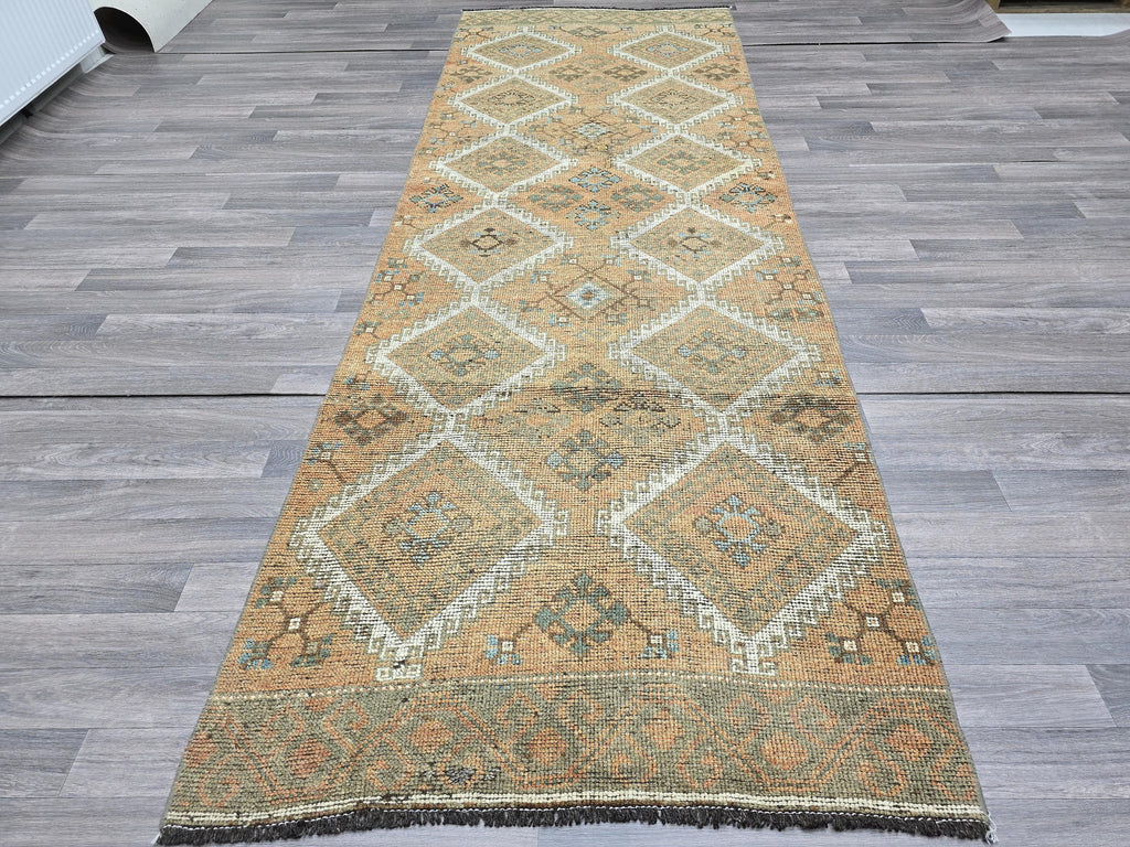 Vintage Turkish Oushak Runner Rug: Handknotted Wool Hallway Rug (4x11)