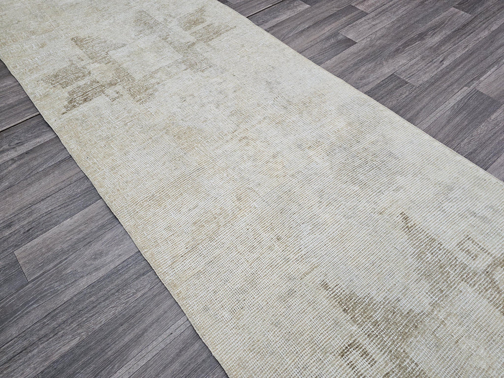 Neutral Vintage Wool Runner: Hand-Knotted Anatolian Oushak Rug (2.80x11.55 ft)