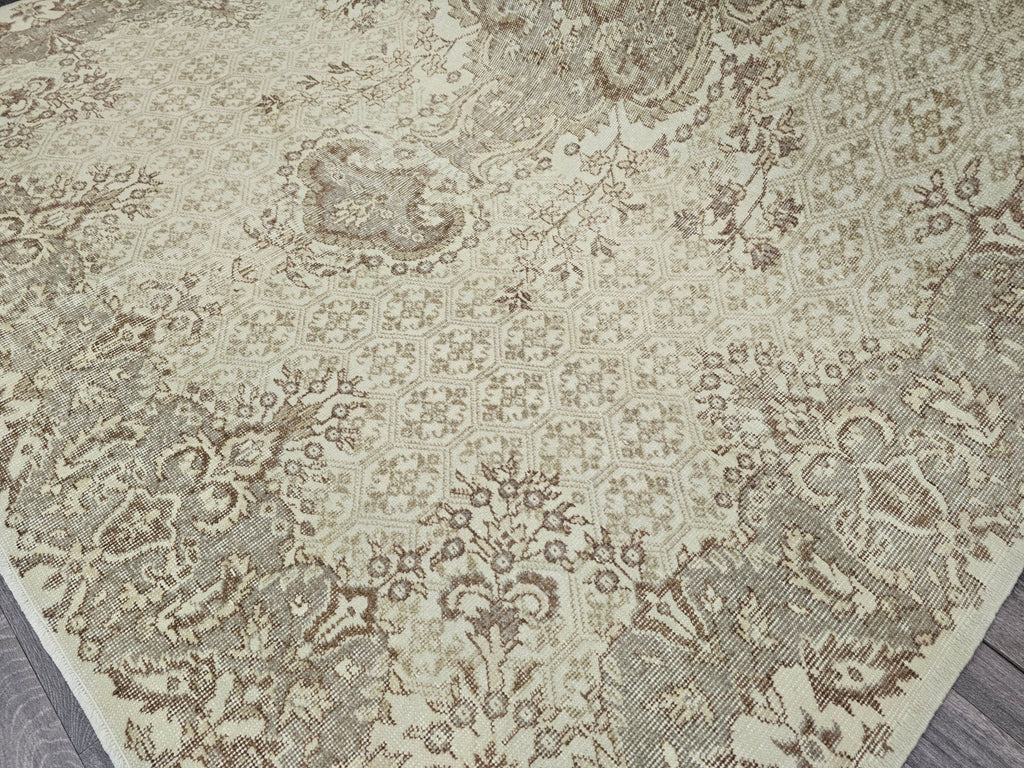 7x10 Neutral Oushak Rug: Hand-Knotted Vintage Wool Area Rug