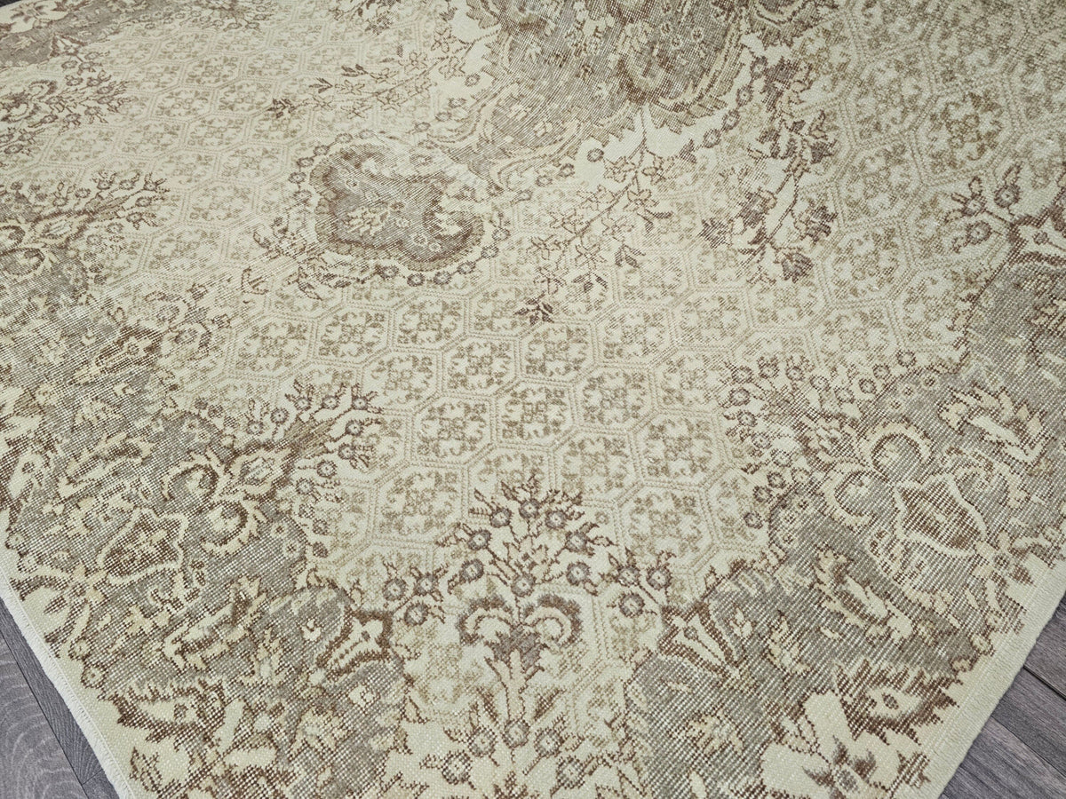 7x10 Neutral Oushak Rug: Hand-Knotted Vintage Wool Area Rug