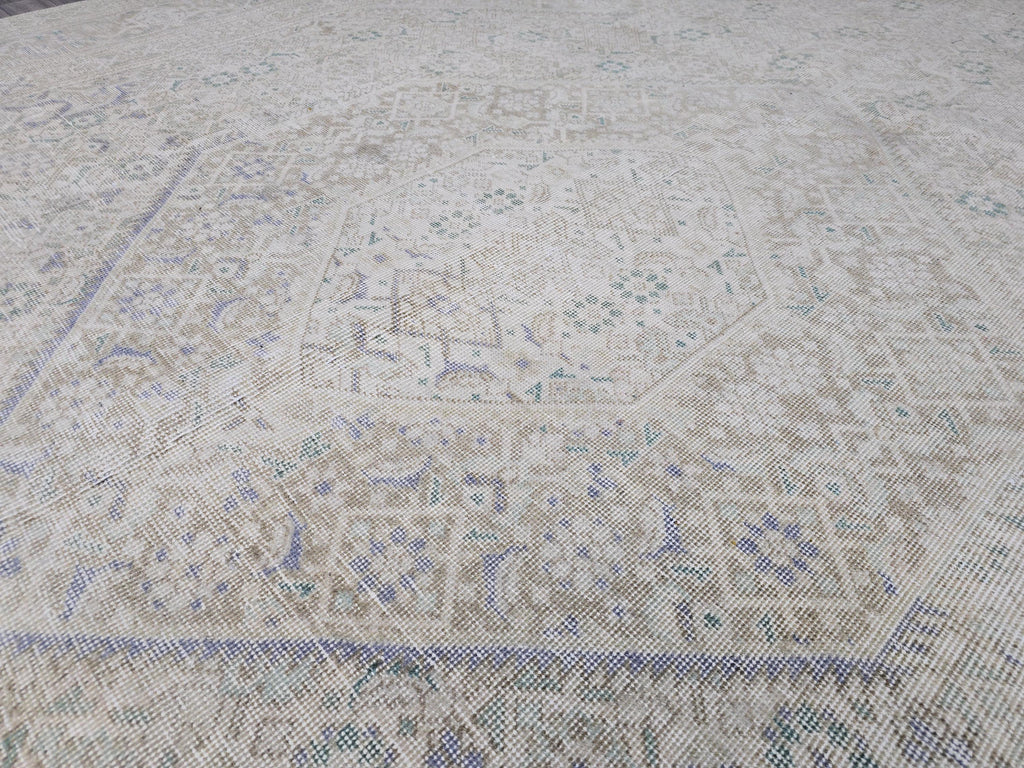 Hand Knotted Wool Oushak Rug: 9x13 Vintage Turkish Area Rug
