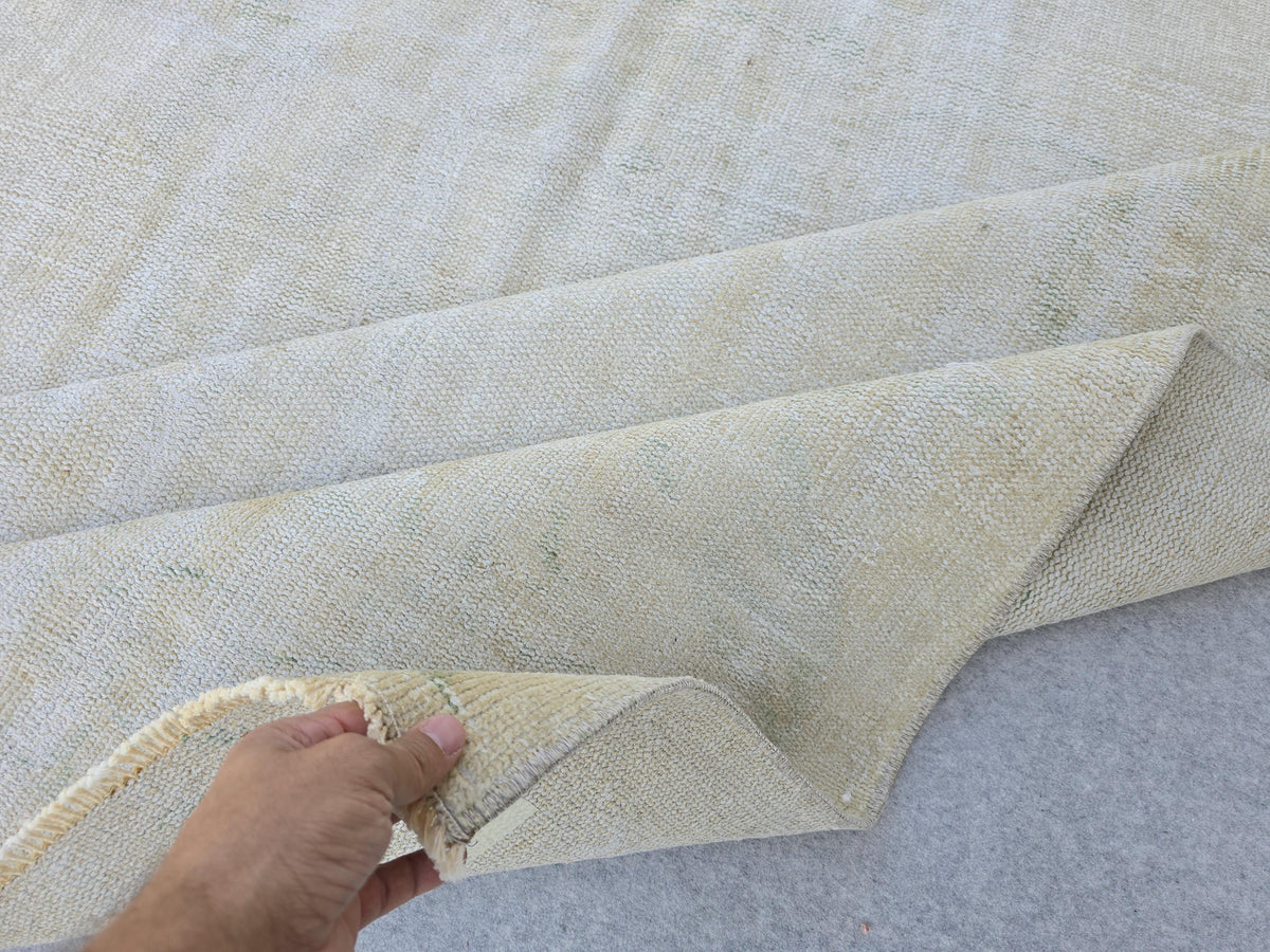 6x9 Neutral Vintage Turkish Oushak Rug: 6x9 Wool Bedroom Rug