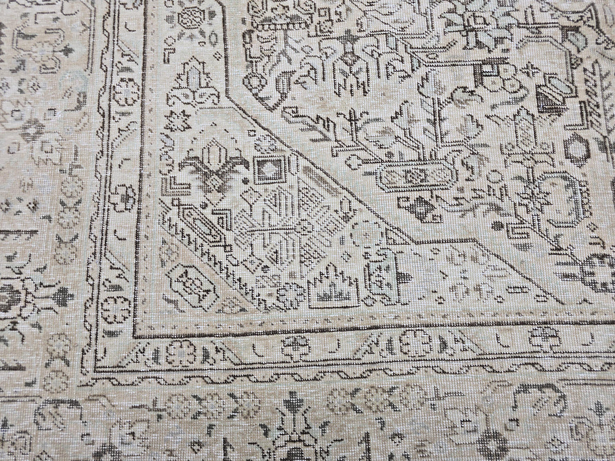 Handmade 8x11 Neutral Area Rug for Livingroom and Bedroom, Hand Knotted Turkish Oushak Rug