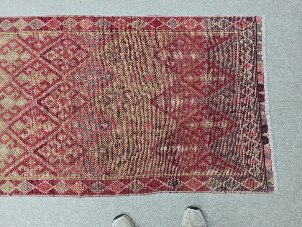 3x14 Vintage Oushak Runner Rug: Hand-Knotted Wool Turkish runner rug for Kitchen and Stairs - Long Hallway runner (2.75x14.4 ft)
