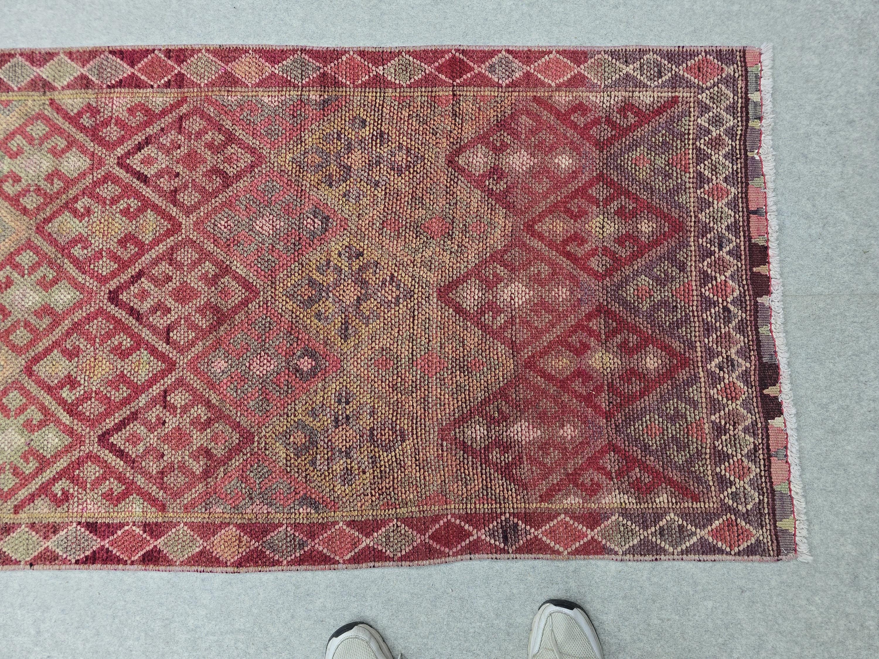 3x14 Vintage Oushak Runner Rug: Hand-Knotted Wool Turkish runner rug for Kitchen and Stairs - Long Hallway runner (2.75x14.4 ft)