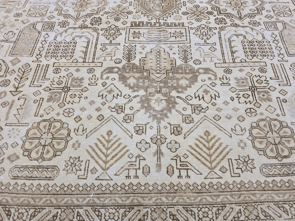 Hand Knotted Oushak Rug | Muted Sand Beige Vintage Turkish Wool Area Carpet