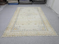 Vintage Turkish Oushak Rug 7x10, Cream Floral Wool Carpet