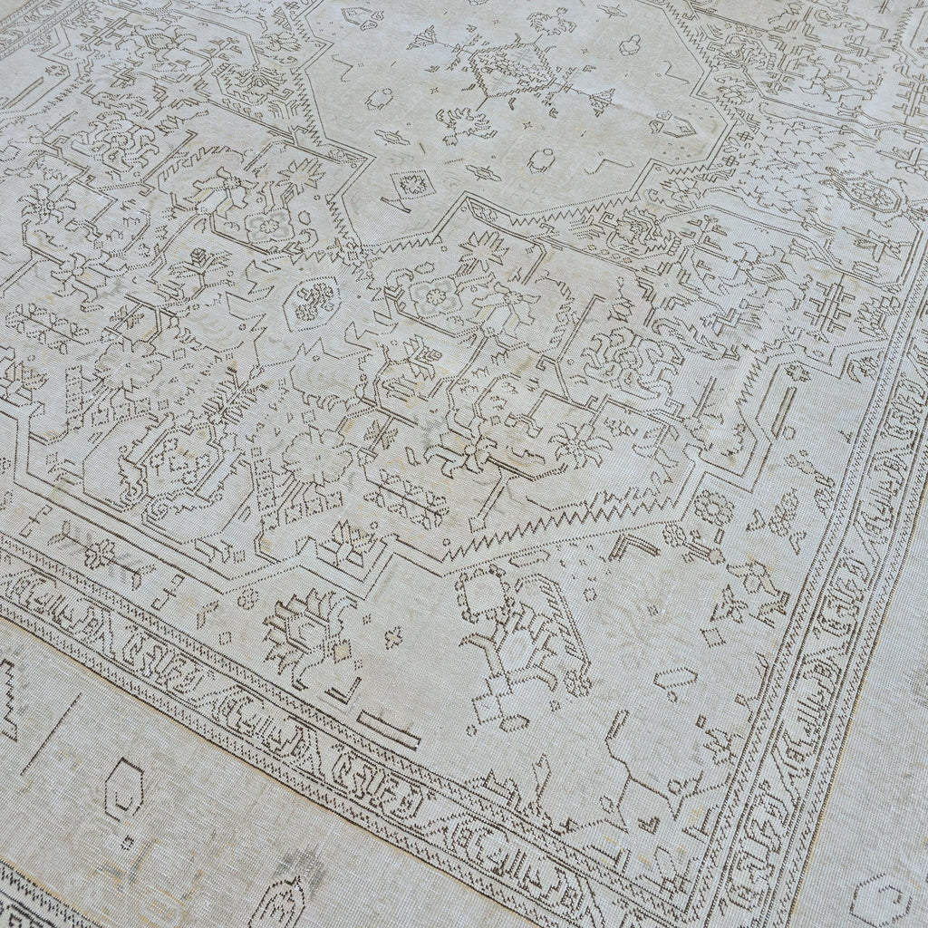 9x12 Neutral Vintage Area Rug/ Hand Knotted Wool Oushak Rug for Livingroom/ Authentic Turkish Rug/ Cream/Beige Wool Area Rug/Extra Large Rug