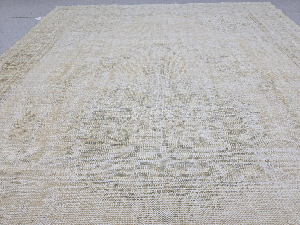 7x10 Vintage Turkish Oushak Rug: Handknotted Wool, Muted Neutral