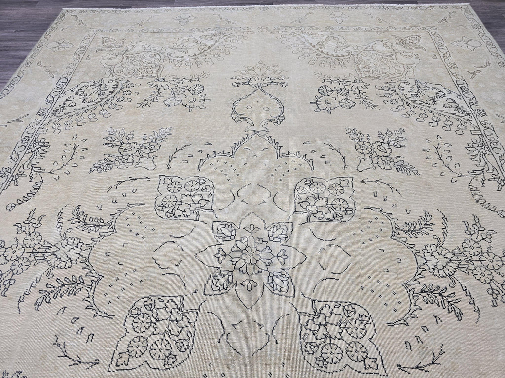 Oversized Turkish Oushak Rug 9x12: Neutral Beige Brown Wool Carpet