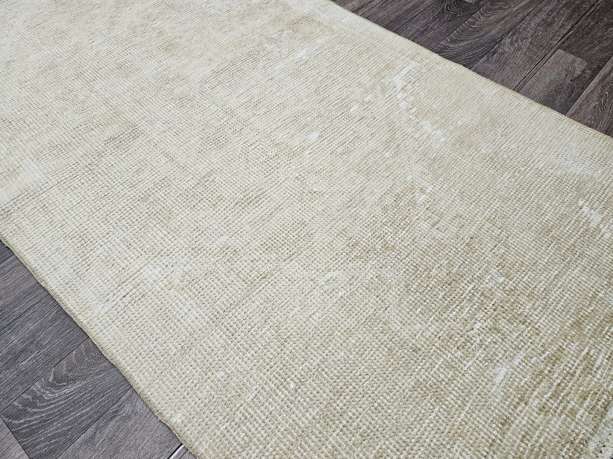 Handmade Wool Oushak Runner: Narrow Beige Hallway Rug (2.80x12.25 feet)