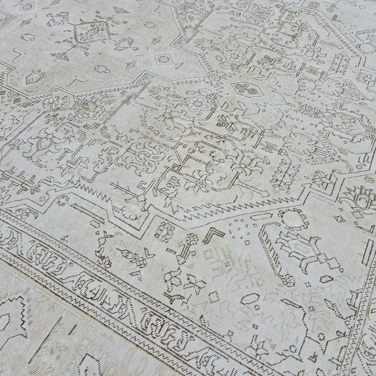 9x12 Neutral Vintage Area Rug/ Hand Knotted Wool Oushak Rug for Livingroom/ Authentic Turkish Rug/ Cream/Beige Wool Area Rug/Extra Large Rug