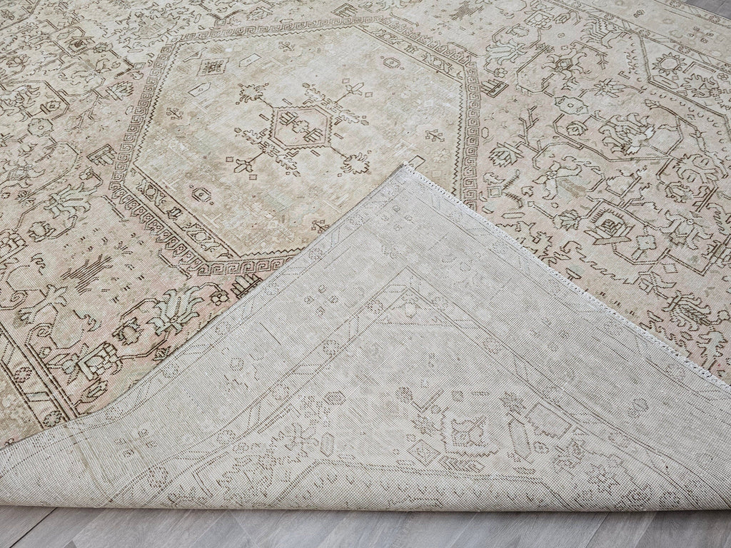10x12 Vintage Hand-Knotted Turkish Rug: Neutral Anatolian Design