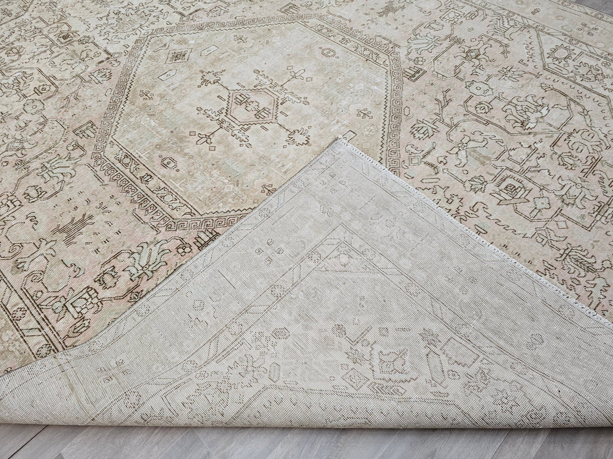 10x12 Vintage Hand-Knotted Turkish Rug: Neutral Anatolian Design