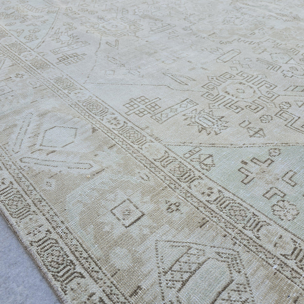 10x12 Large Oushak Rug/ Hand Knotted Wool Vintage Rug/ Neutral Turkish Rug/ Authentic Wool Area Rug for Livingroom and Bedroom, 9.7x12.25 ft