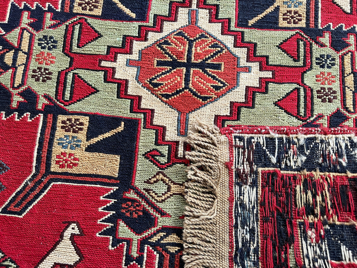 Vintage Heriz Runner Rug: Hand-Knotted Wool Geometric Design