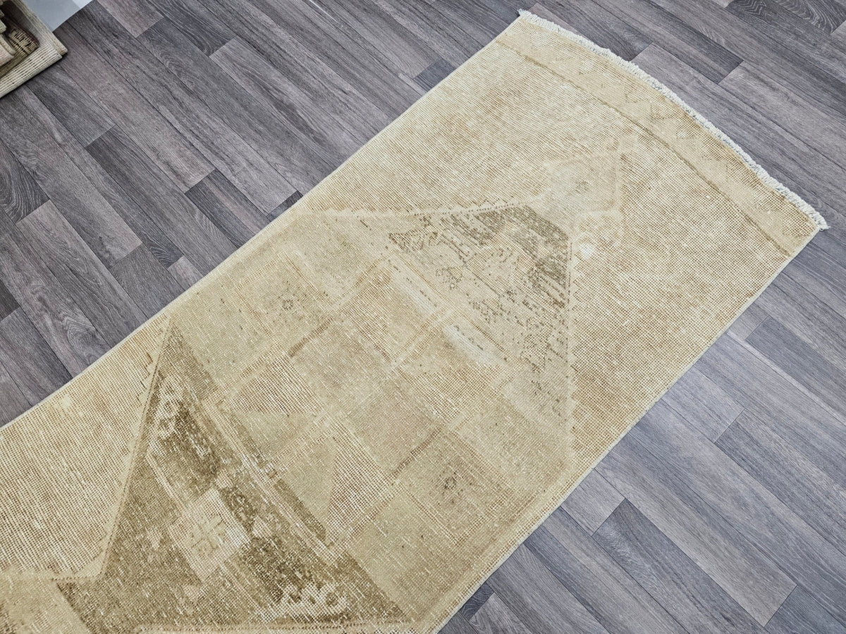 3x12 Vintage Neutral Turkish Runner Rug