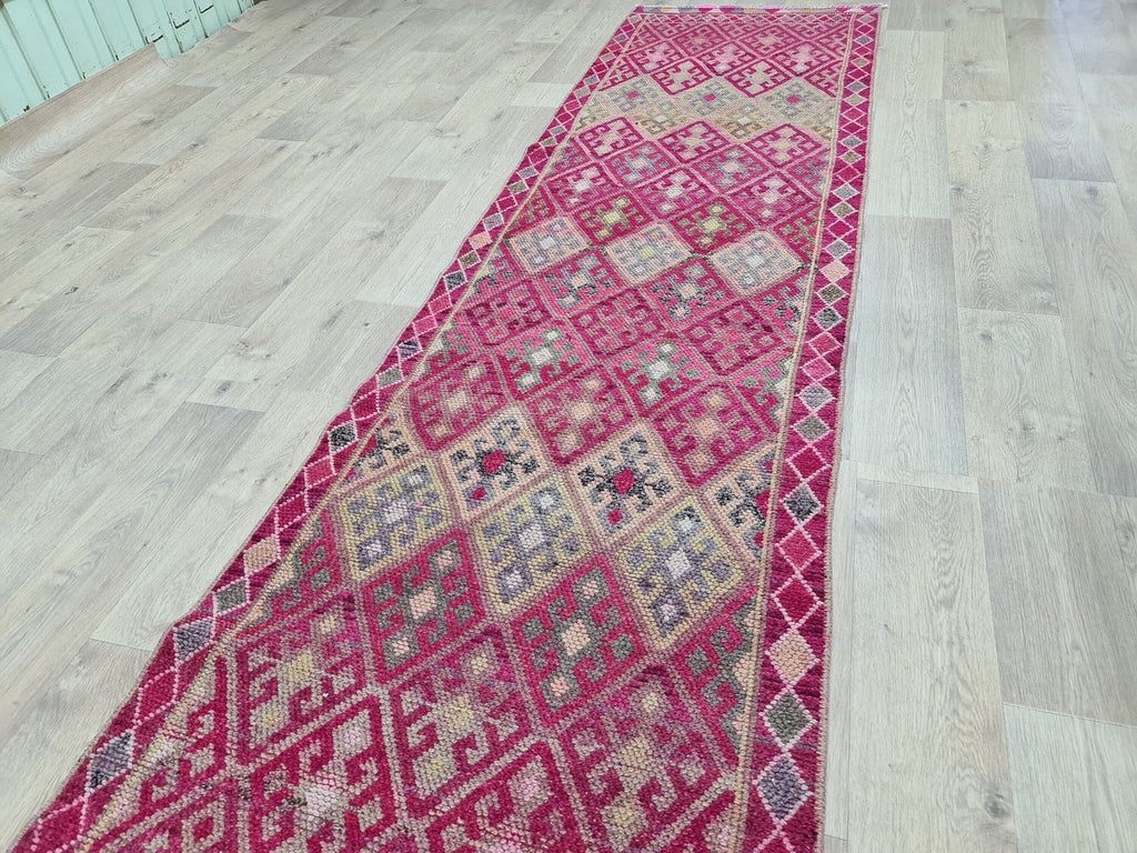 Purple Oushak Runner Rug: Hand-Knotted Wool, Vintage Turkish Design (2.75x14.4 ft)