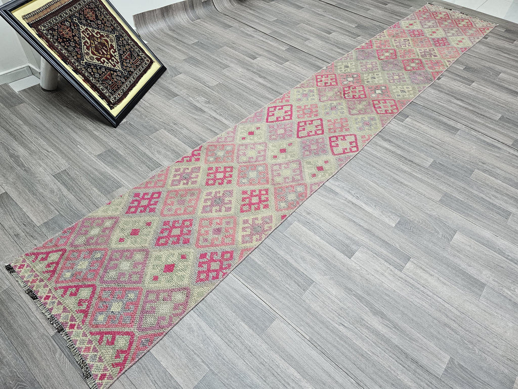 Vintage Turkish Runner Rug: Handwoven Oriental Hallway Rug (2.25x13.70 feet)