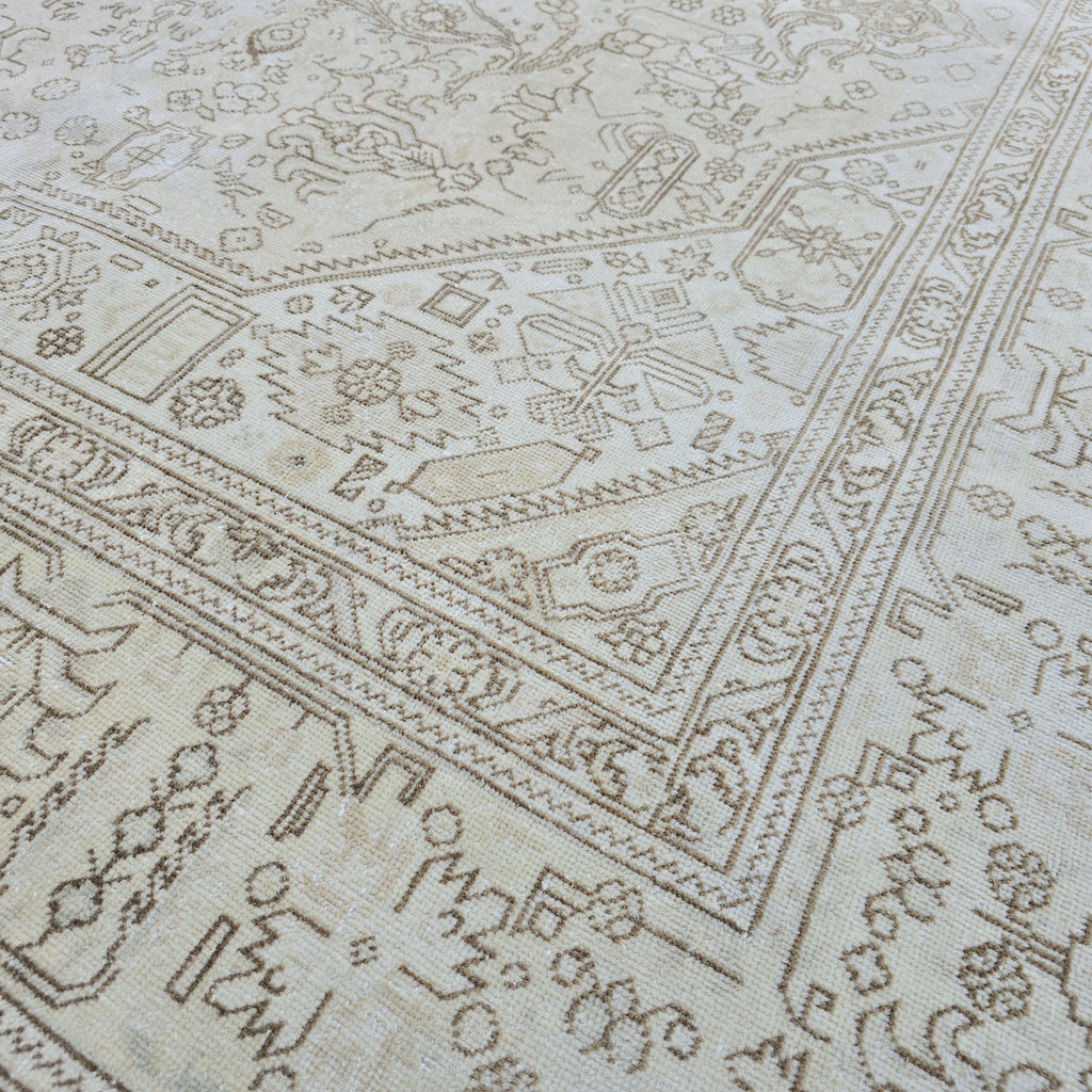 Classic Large Vintage Neutral Turkish Rug Cream Beige Brown Geometric