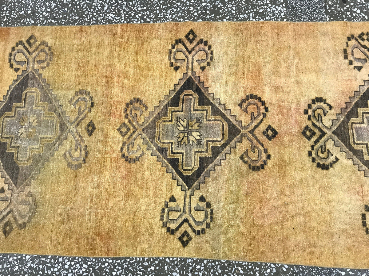 Hand Knotted Wool Vintage Runner Rug 3.3 x 14 Feet for Hallway Kitchen Corridor